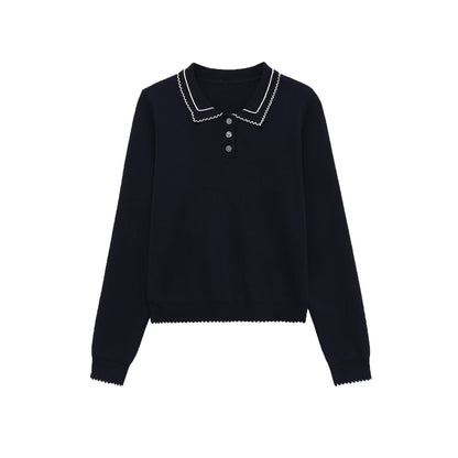 Essential Contrast-Trim Collar Sweater - Navy