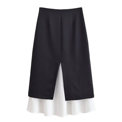 Luxe Contrast Hem Midi Skirt – Black