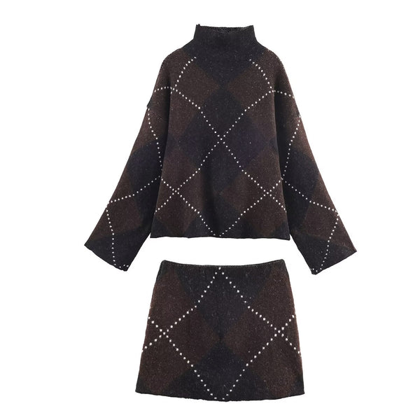 Vintage Argyle Knit Set - Brown