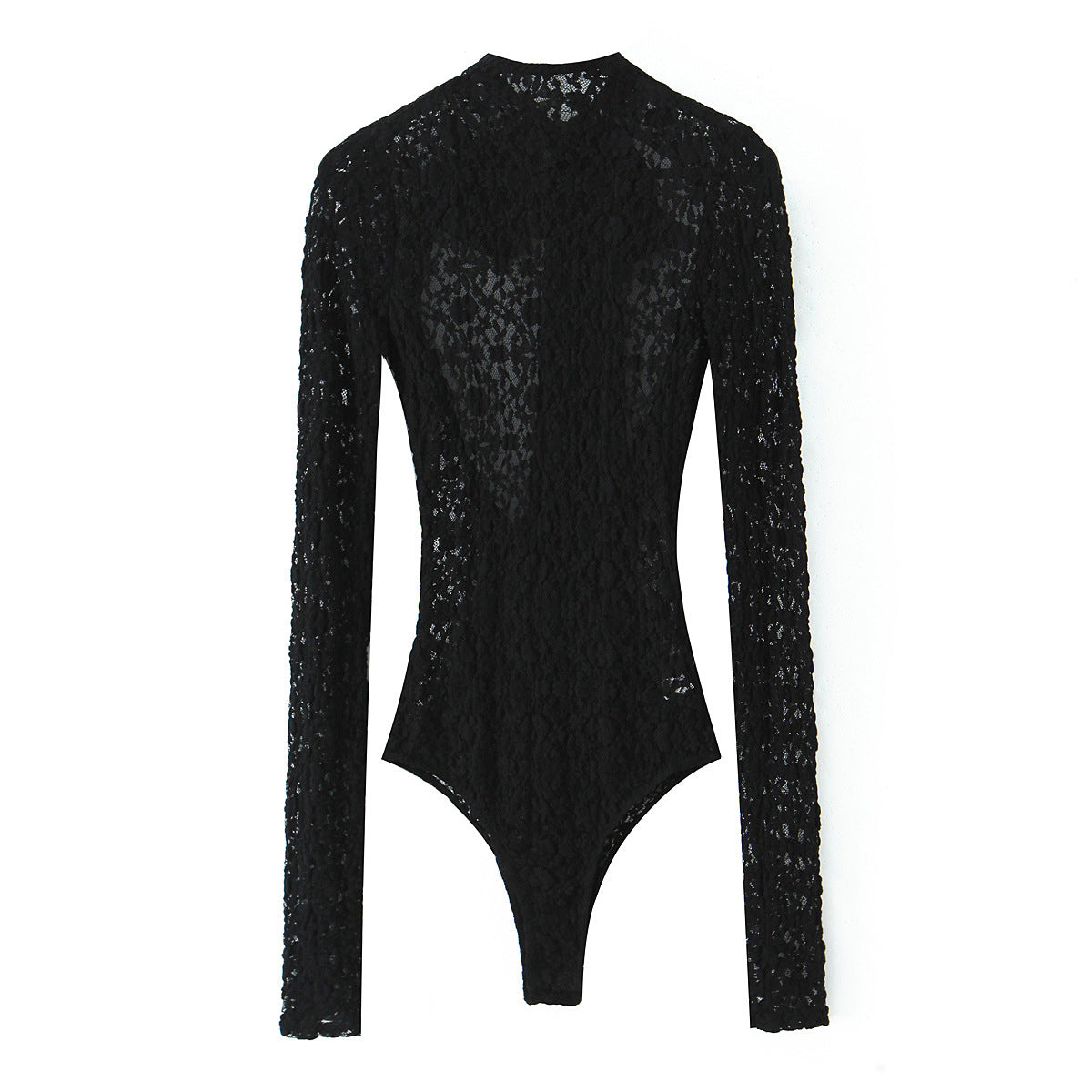 Edge Lace-Sheer Long-Sleeve Bodysuit - Black
