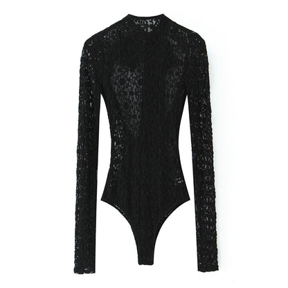 Edge Lace-Sheer Long-Sleeve Bodysuit - Black