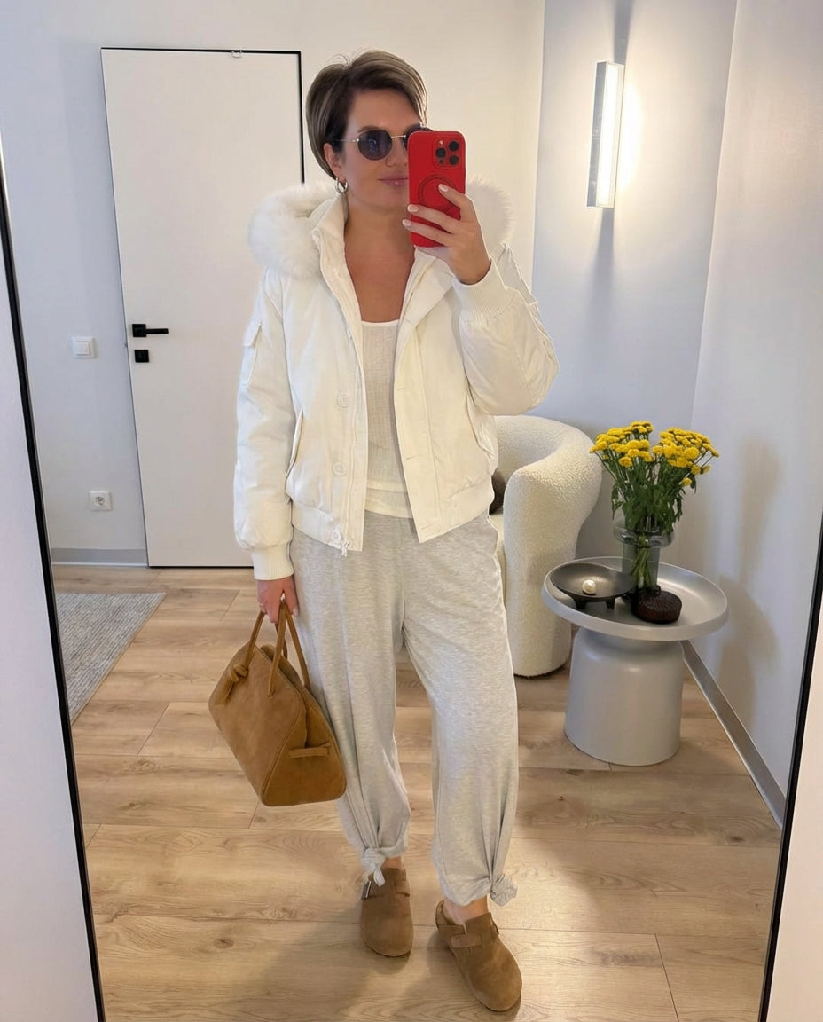 Luxe Fur-Trim Hooded Jacket – White
