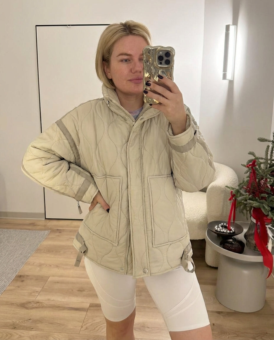 Essential Bow Quilted Pocket Jacket – Beige