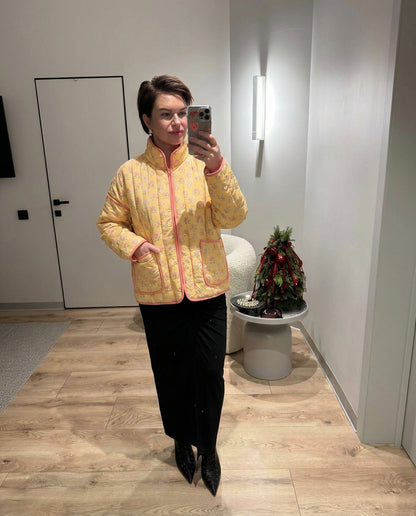 Studio Floral Print Quilted Jacket – Yellow