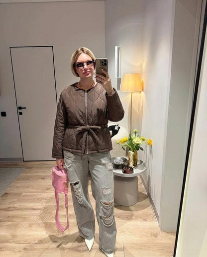Essential Belted Bow Quilted Jacket