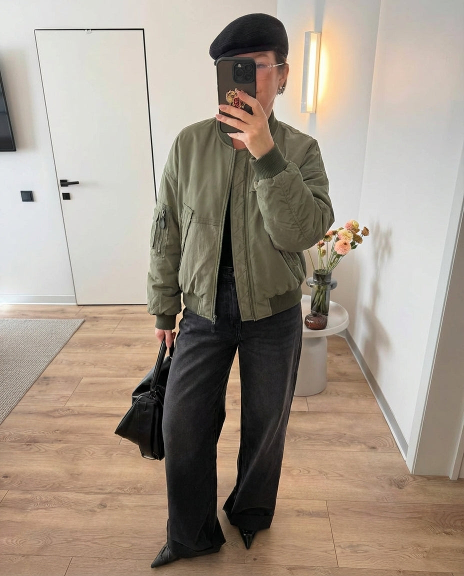 Casual Oversized Bomber Jacket - Green