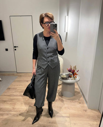 Luxe Pinstripe Tailored Vest - Gray