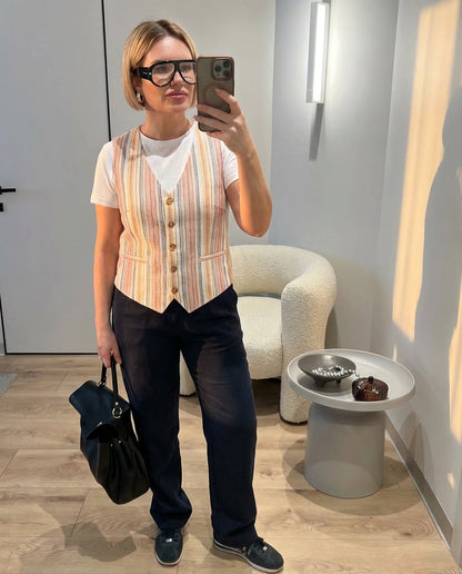 Luxe Vertical Stripe Vest - Beige