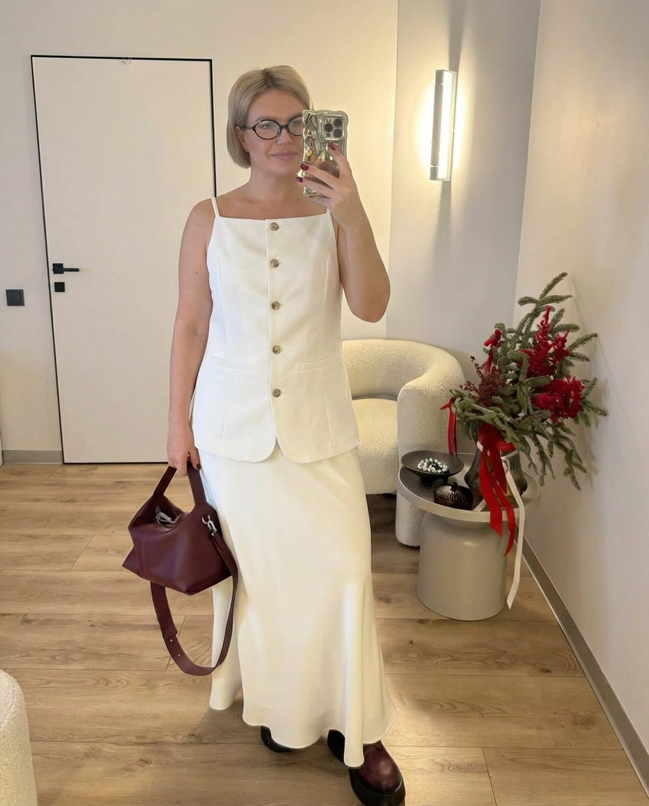 Luxe Sculpted Button Vest - White