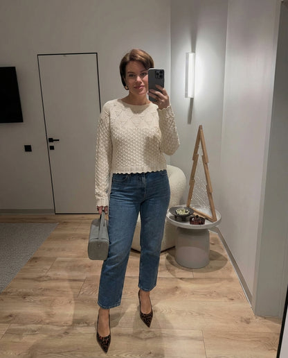 Studio Scalloped Crochet Top - Cream