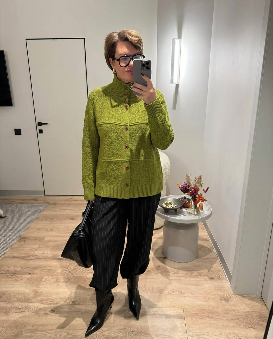 Essential High-Neck Bouclé Cardigan Sweater