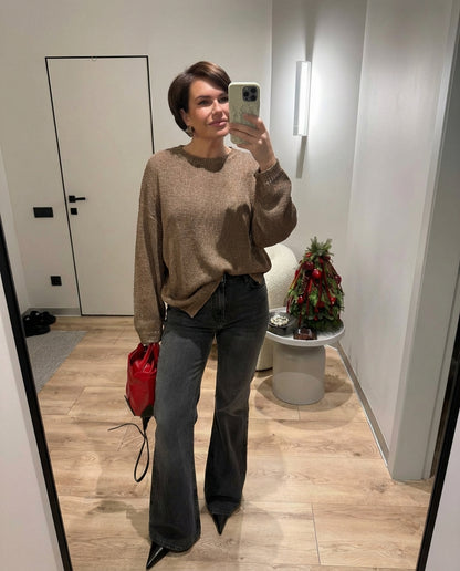 Essential Batwing-Sleeve Knit Sweater - Brown