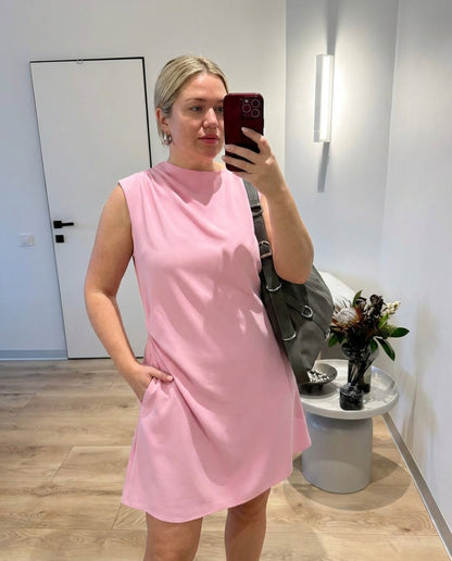Luxe Asymmetric-Drape Sleeveless Dress - Pink