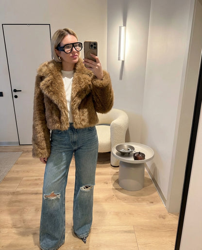 Studio Boxy-Cut Faux-Fur Coat - Brown