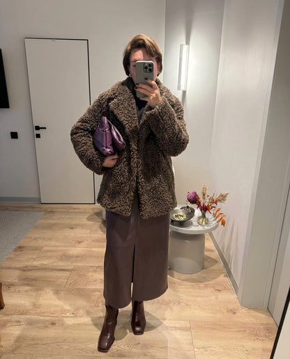 Urban Teddy-Texture Faux-Fur Coat - Brown