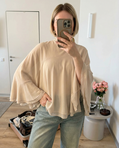 Luxe Draped-Pleat Blouse - Beige