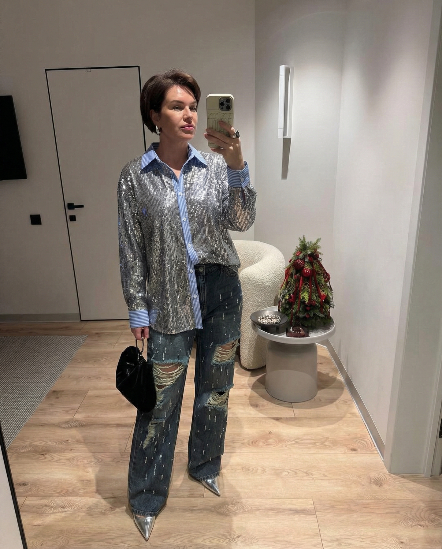 Edge Sequin-Stripe Blouse