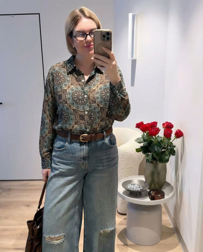 Vintage Ornate-Tile Blouse - Green