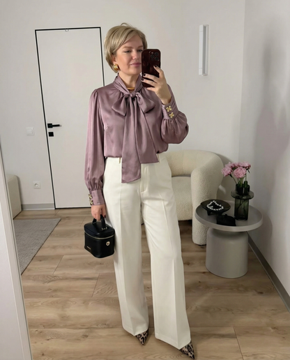 Vintage Bow-Cuff Blouse - Pink