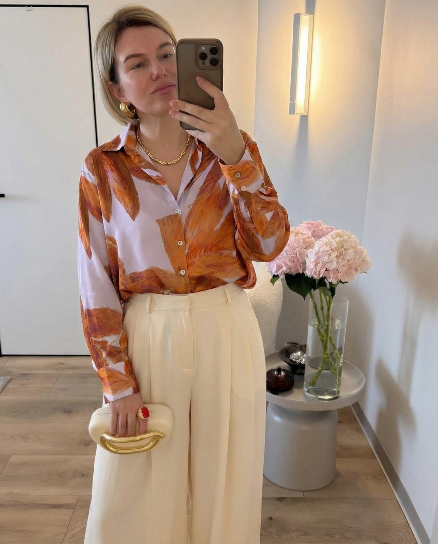 Studio Painted-Leaf Blouse - Orange