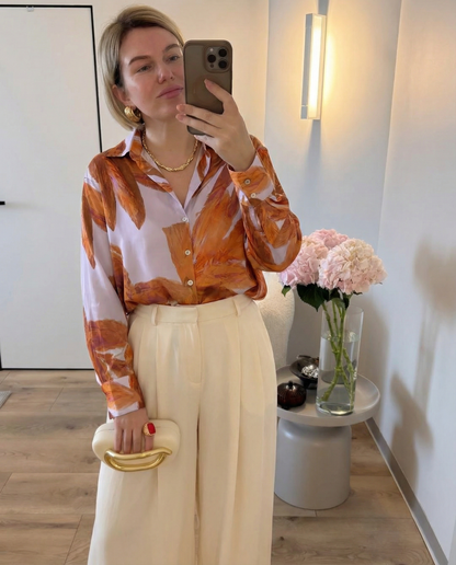 Studio Painted-Leaf Blouse - Orange
