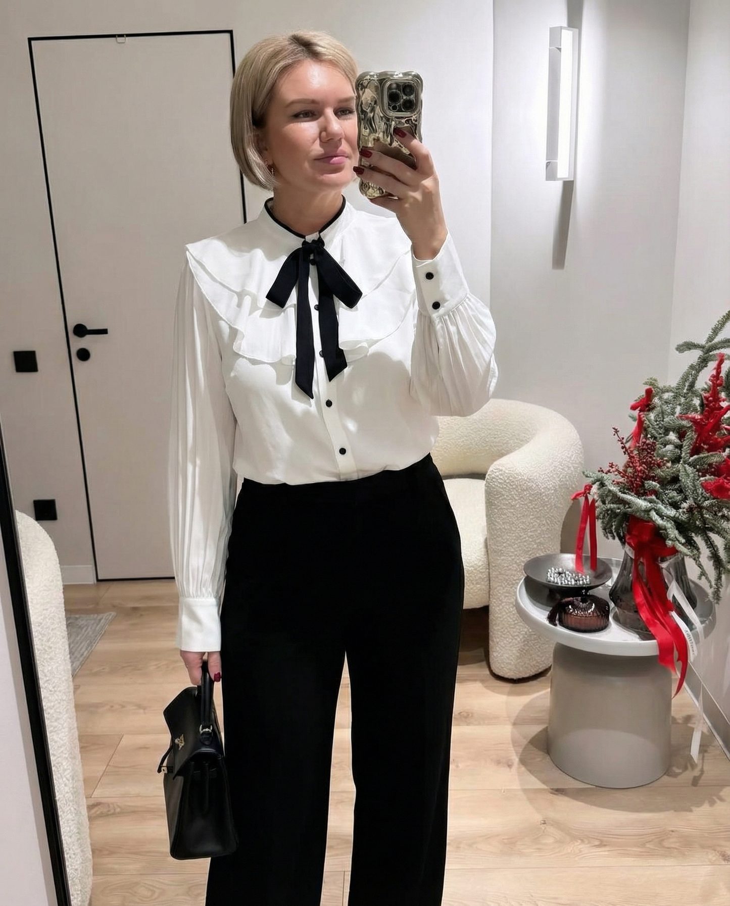 Vintage Bow-Yoke Blouse - White