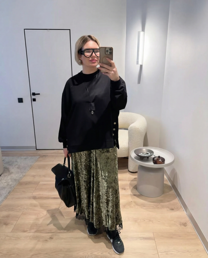 Luxe Velvet Lace Midi Skirt - Green