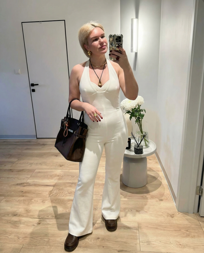 Luxe Halter-Flare Jumpsuit - White