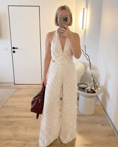 Luxe Polka-Drape Jumpsuit - White