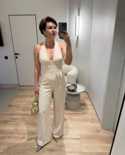 Luxe Clean-Halter Jumpsuit - Cream
