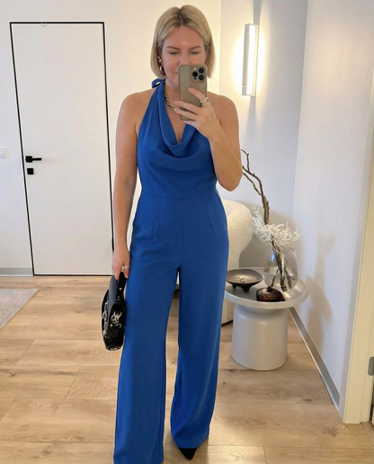 Edge Drape-Neck Halter Jumpsuit
